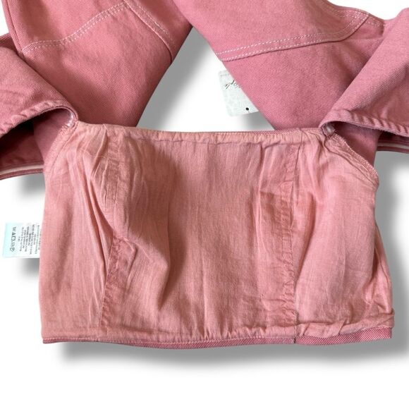 Free People Marley Denim Top Size 0 NWT Women’s Casual Smocked Boho Top - Picture 3 of 7